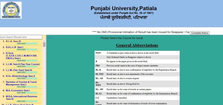 Punjabi University Patiala Result