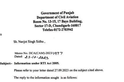 Navjot Singh Sidhu RTI Reply