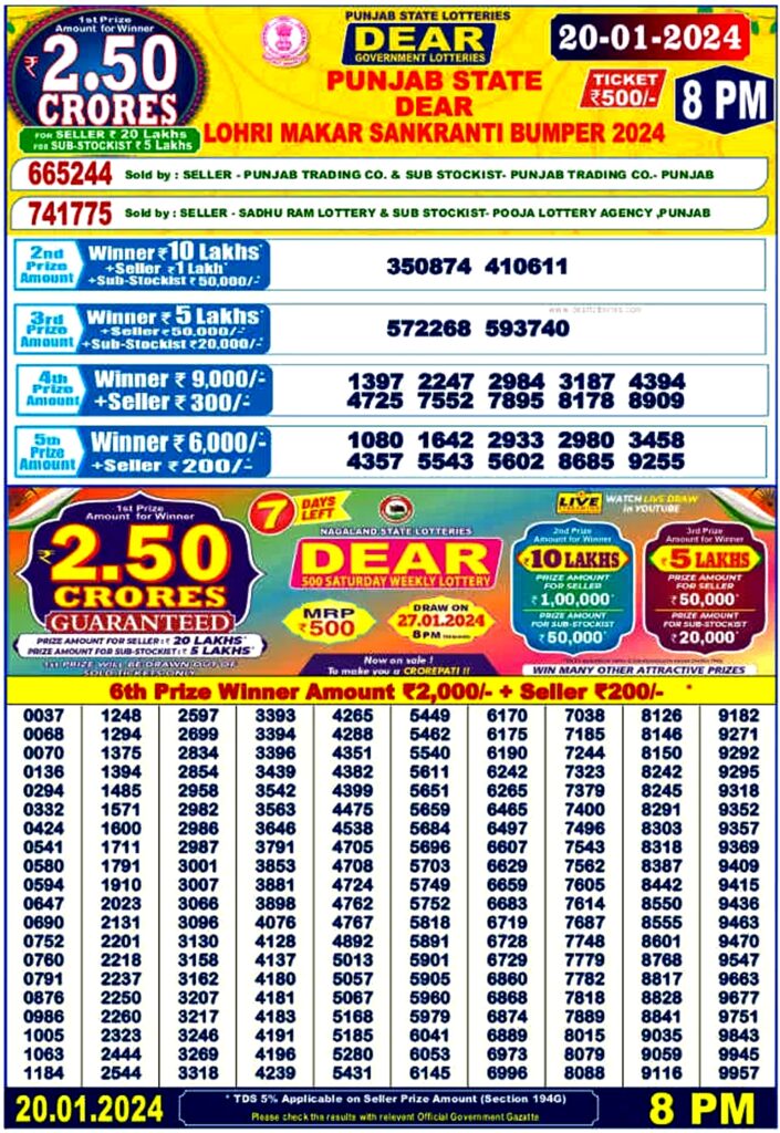 Punjab state lottery lohri bumper 2024