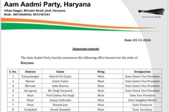 Organization expansion of Aam Aadmi Party in Haryana